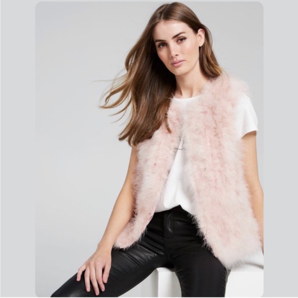 Club Monaco S Dusty Pink real Fur feather Vest very light spring